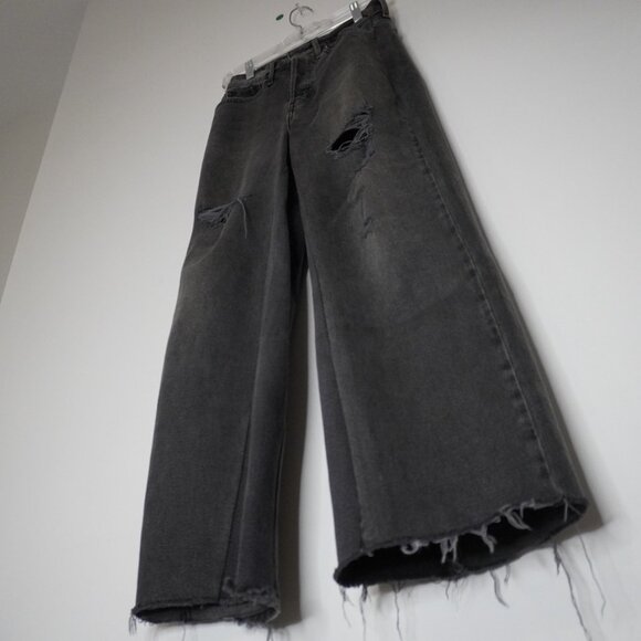 Upcycled Hollister Black Wide Straight-Leg Jeans - Size 26 - Picture 11 of 13